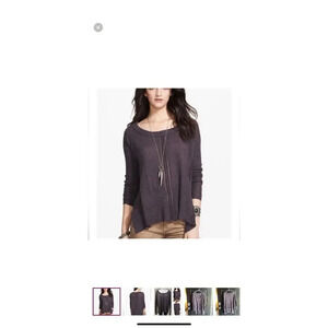 Free People Womens Size XS Purple High Low Knit Sweater Boho Top Oversized Lace